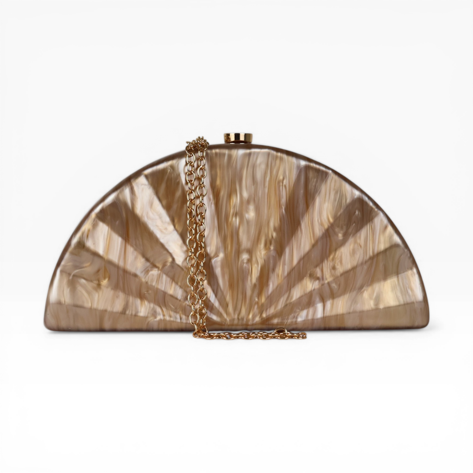 Bolsa de Festa Clutch Acrílico Perolado Meia Lua Marrom