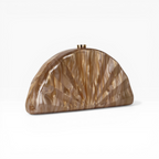Bolsa de Festa Clutch Acrílico Perolado Meia Lua Marrom
