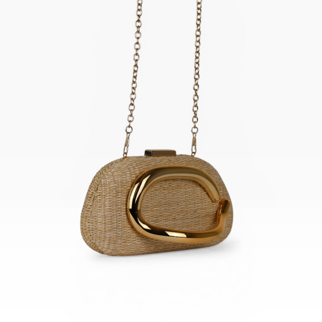Bolsa de Festa Clutch Palha Bege