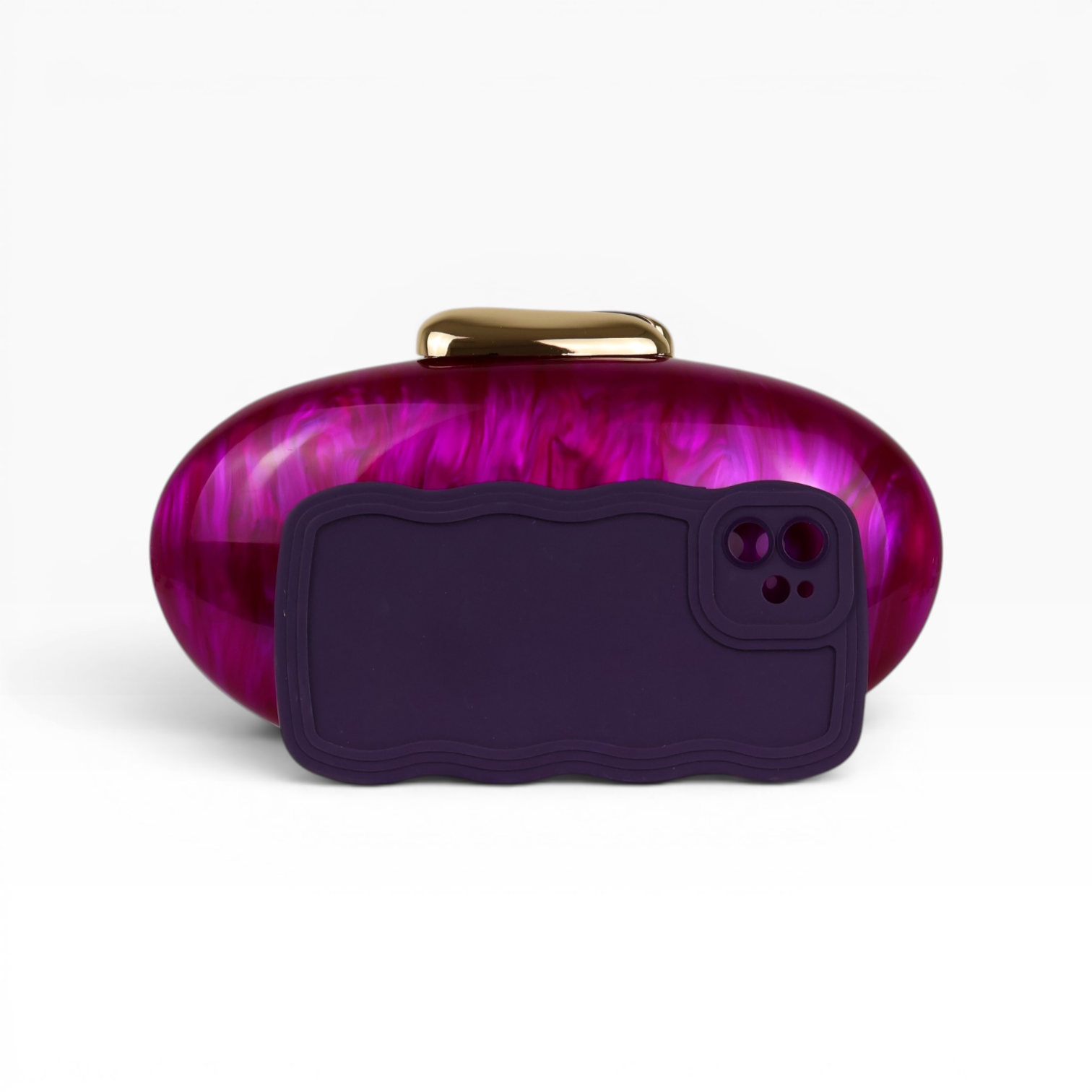 Bolsa Festa Clutch Oval Acrílico Perolado Fúcsia