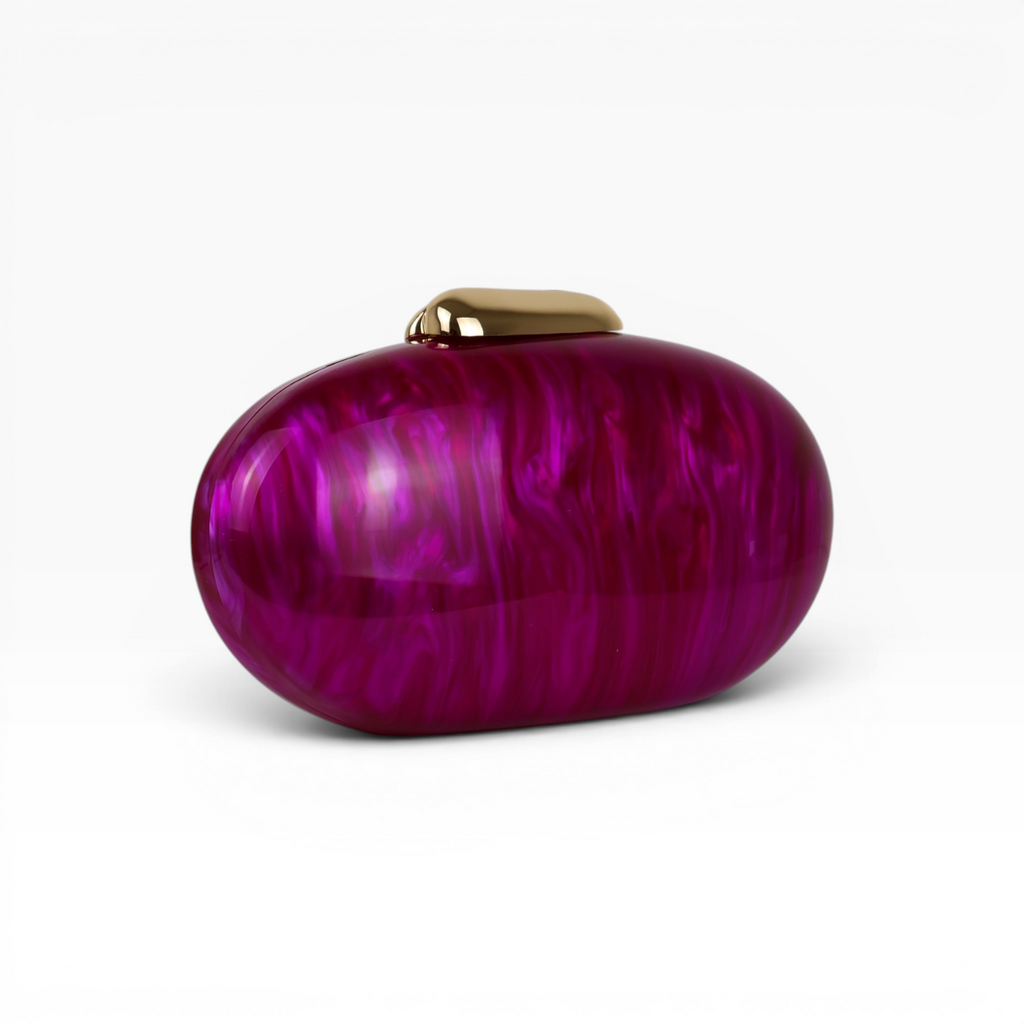Bolsa Festa Clutch Oval Acrílico Perolado Fúcsia