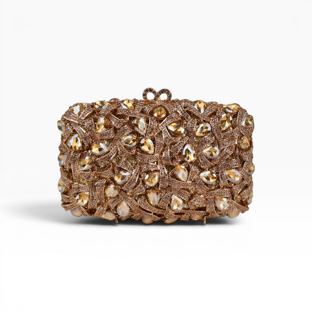 Bolsa Festa Clutch Pedraria Strass Dourada