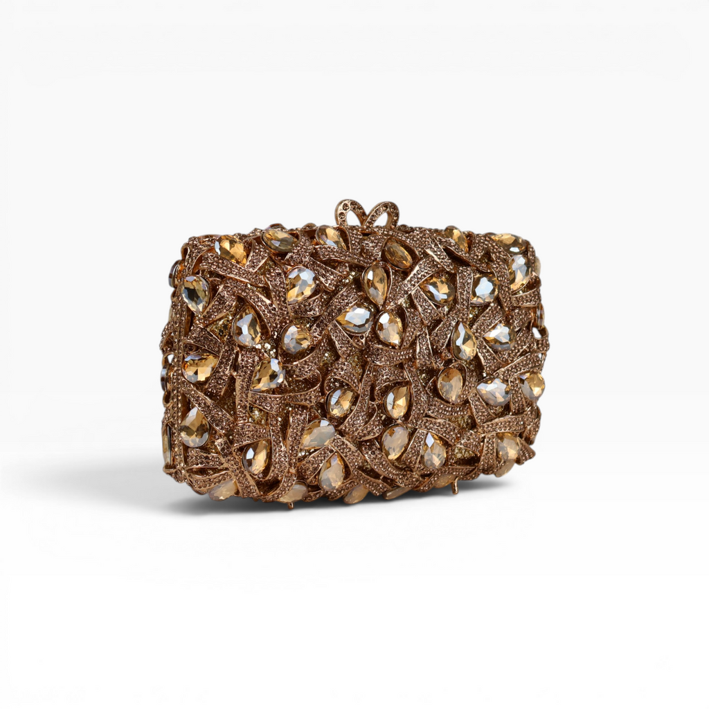Bolsa Festa Clutch Pedraria Strass Dourada
