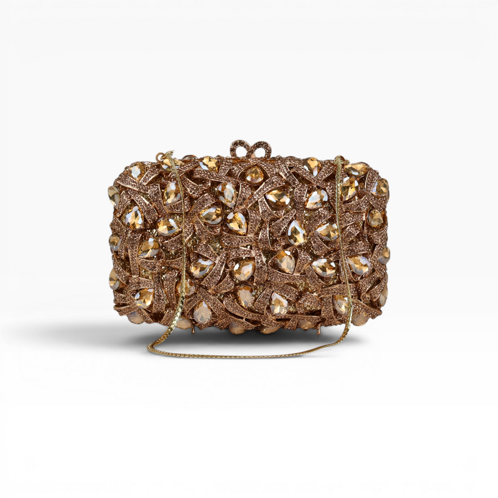 Bolsa Festa Clutch Pedraria Strass Dourada