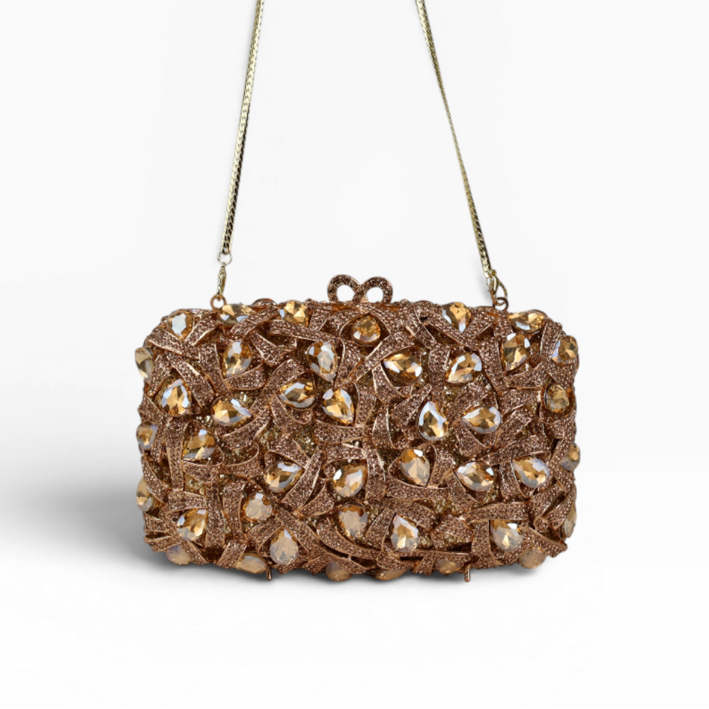 Bolsa Festa Clutch Pedraria Strass Dourada