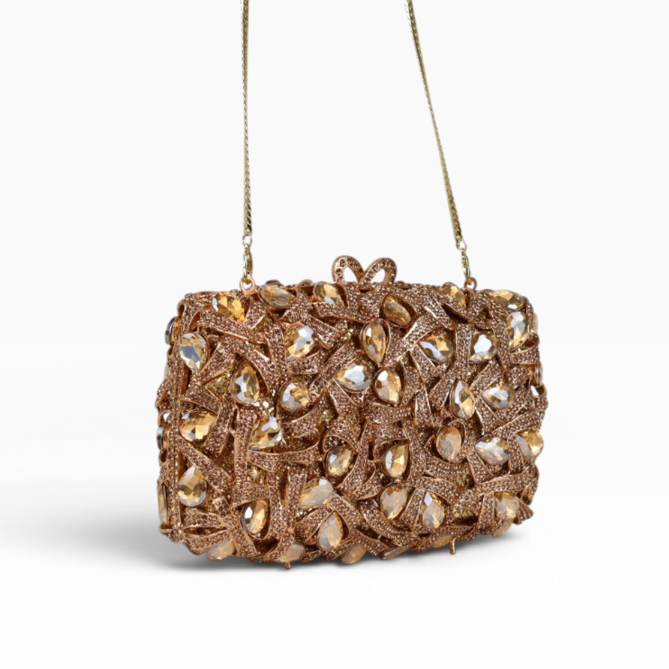 Bolsa Festa Clutch Pedraria Strass Dourada