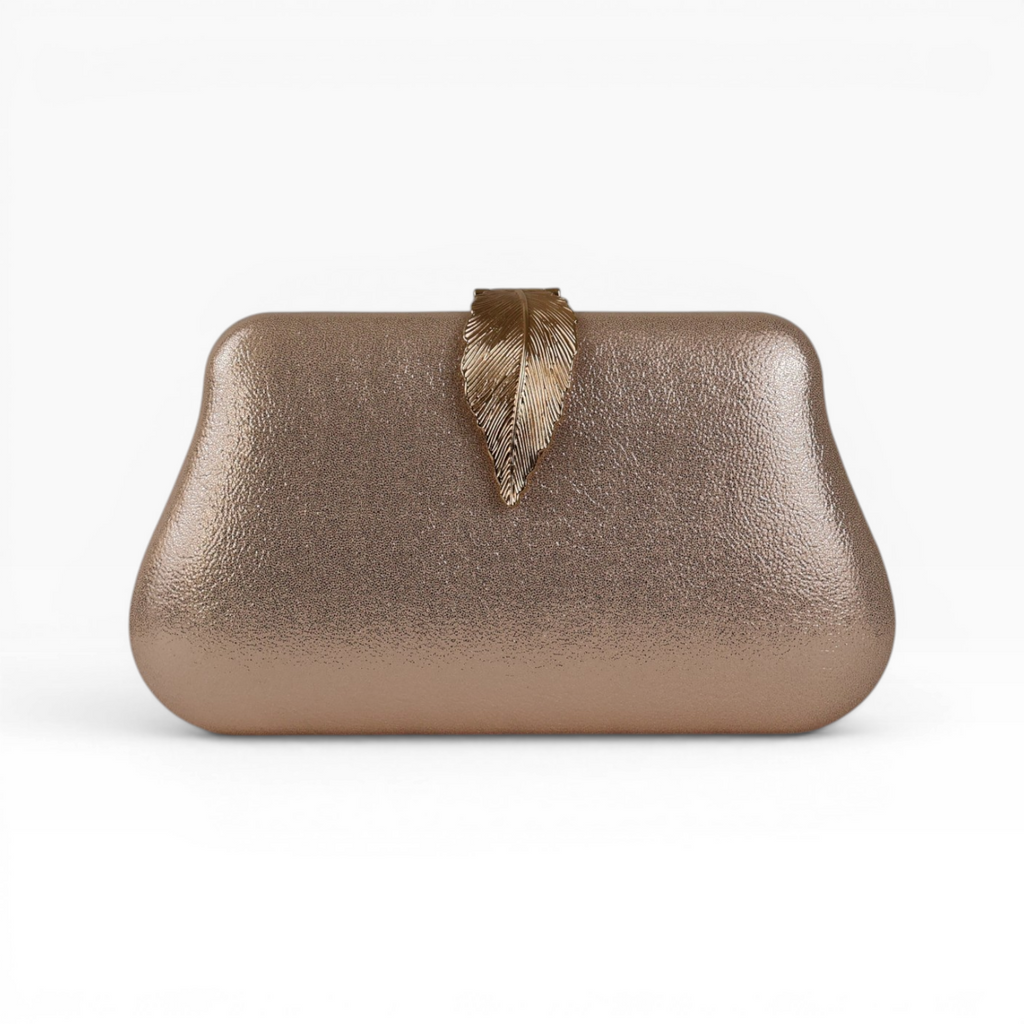 Bolsa Clutch Festa Fecho de Folha Champagne