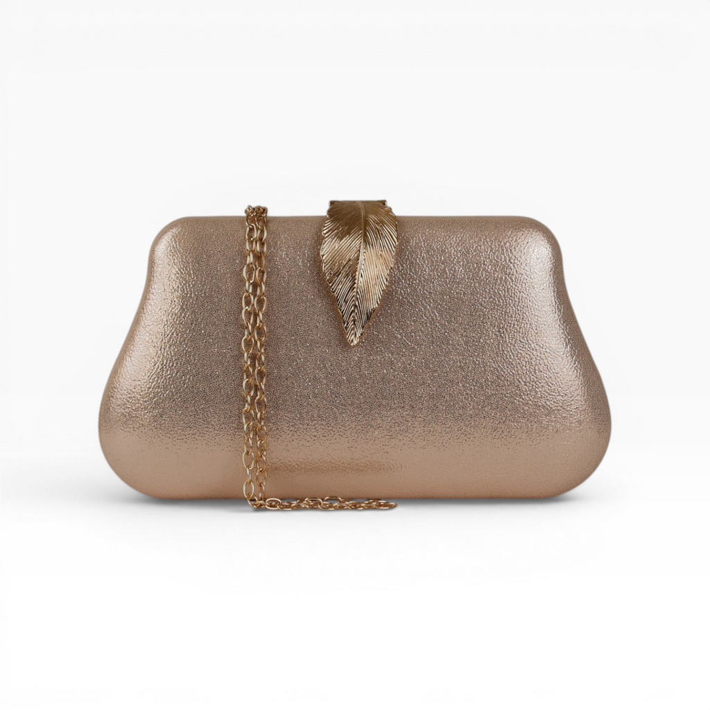 Bolsa Clutch Festa Fecho de Folha Champagne