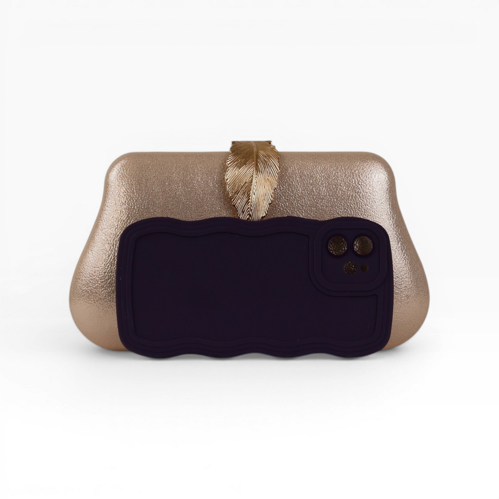 Bolsa Clutch Festa Fecho de Folha Champagne