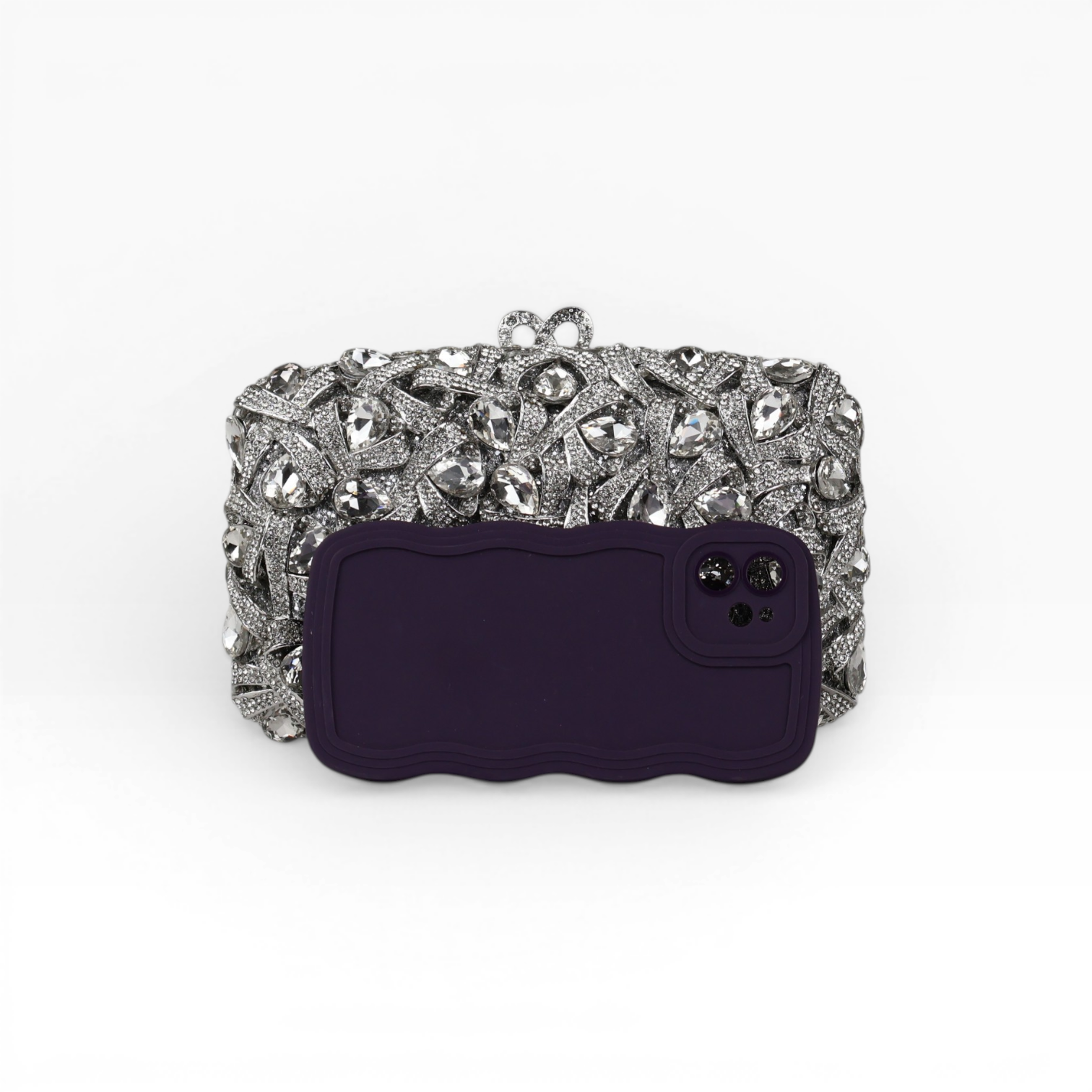 Bolsa Festa Clutch Pedraria Strass Prateada