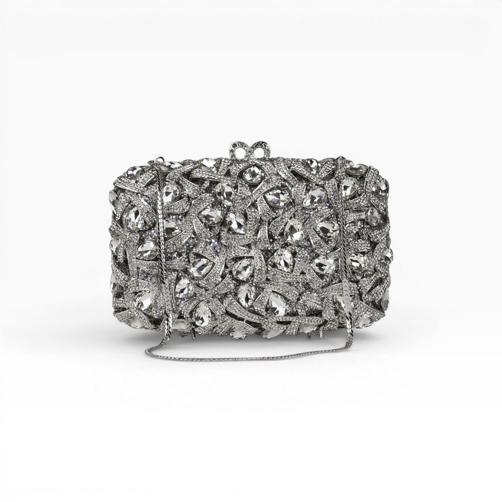 Bolsa Festa Clutch Pedraria Strass Prateada