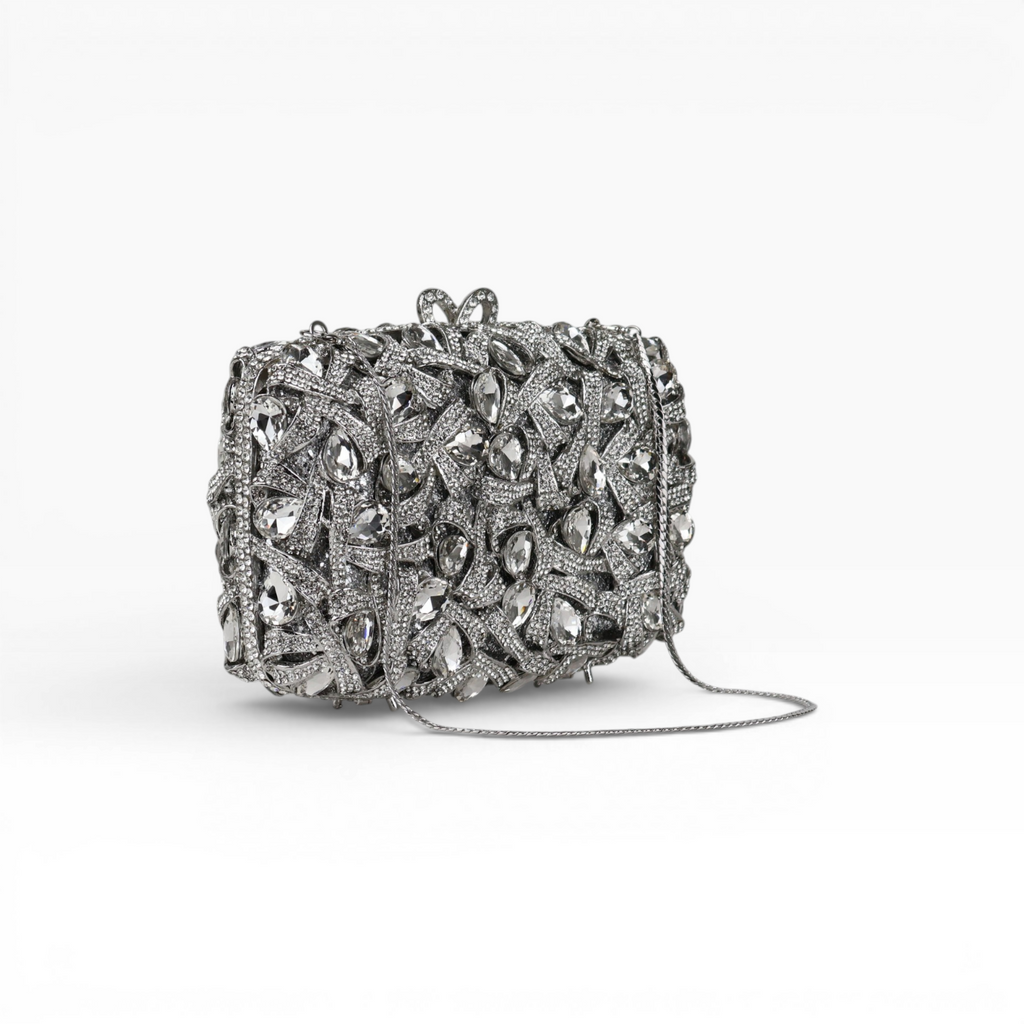 Bolsa Festa Clutch Pedraria Strass Prateada