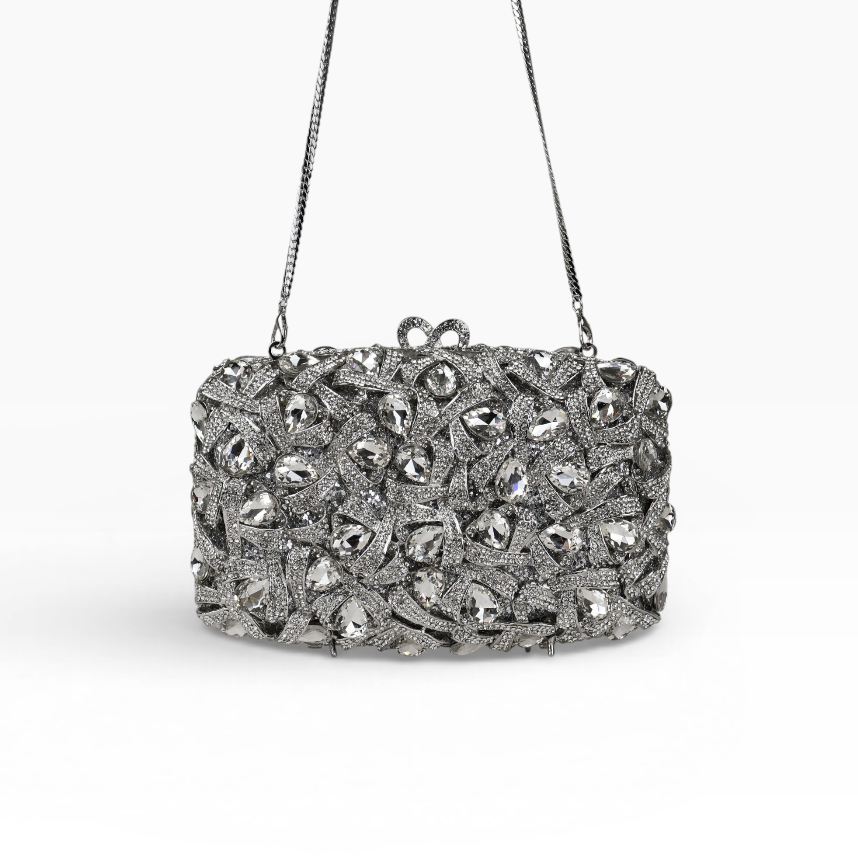 Bolsa Festa Clutch Pedraria Strass Prateada