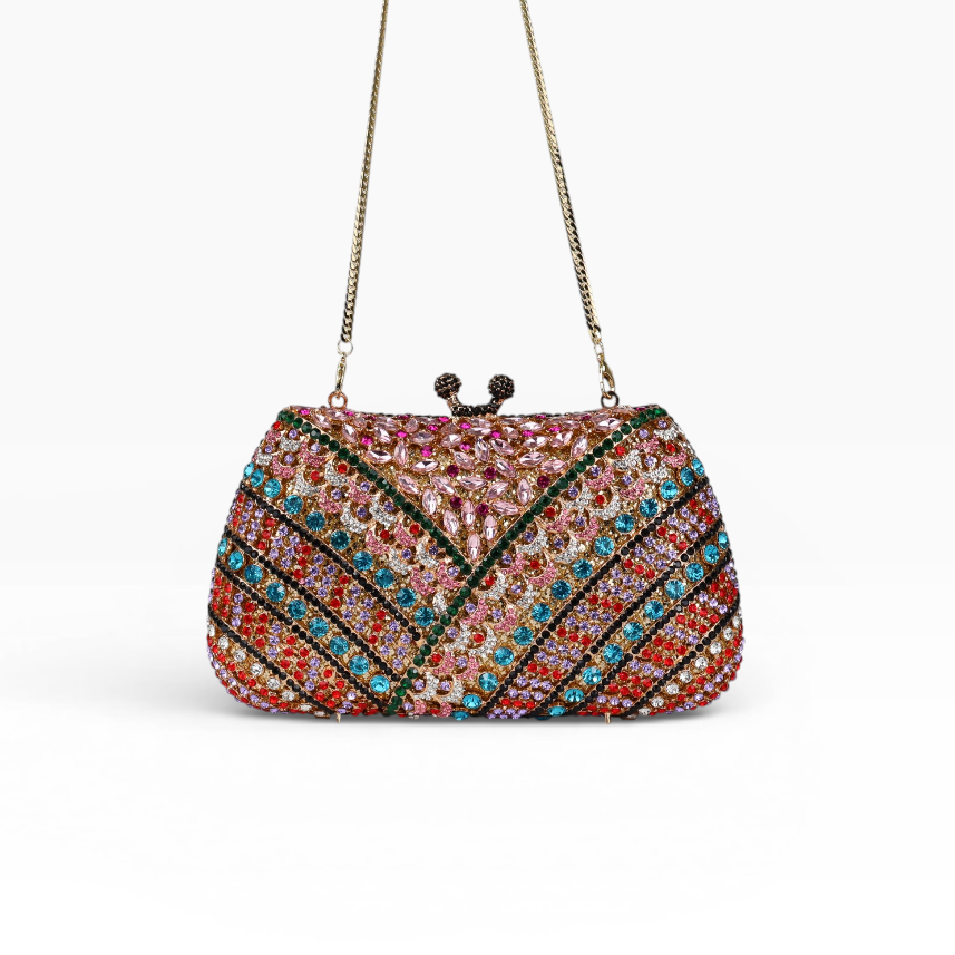 Bolsa Festa Clutch Pedraria Strass Colorida