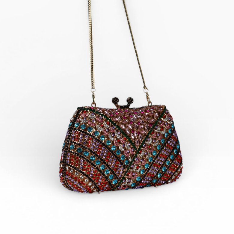 Bolsa Festa Clutch Pedraria Strass Colorida