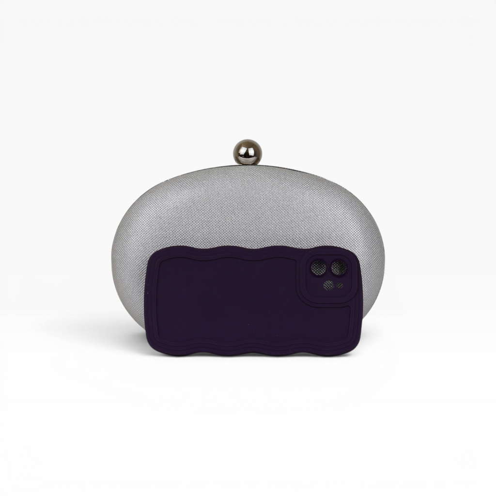 Bolsa Clutch Festa Oval Prata com Brilho