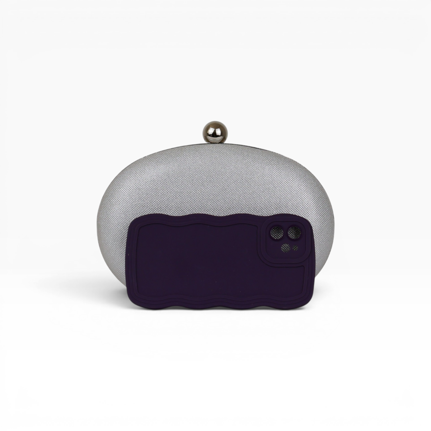 Bolsa Clutch Festa Oval Prata com Brilho