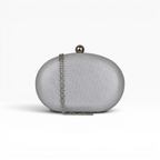 Bolsa Clutch Festa Oval Prata com Brilho