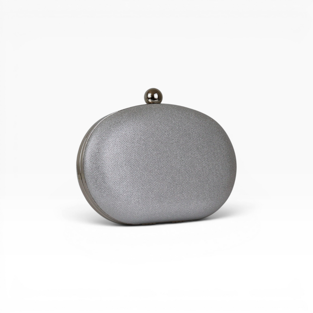 Bolsa Clutch Festa Oval Prata com Brilho