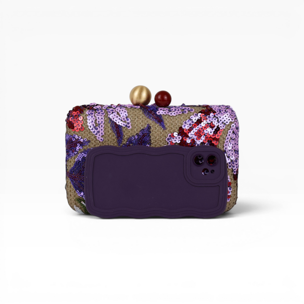 Bolsa Clutch Festa Bordada Flores Roxa