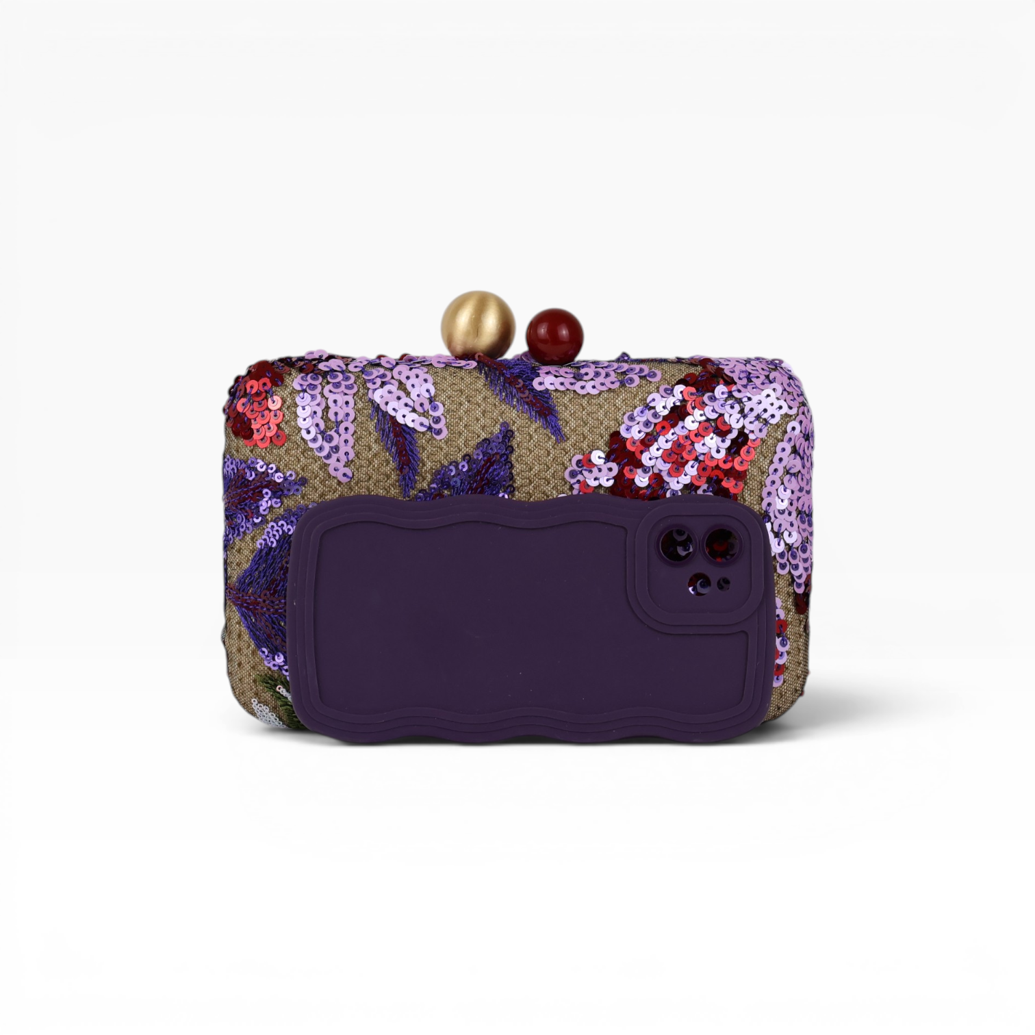 Bolsa Clutch Festa Bordada Flores Roxa