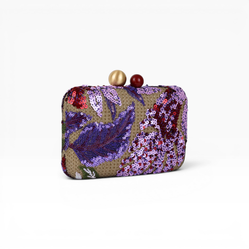 Bolsa Clutch Festa Bordada Flores Roxa