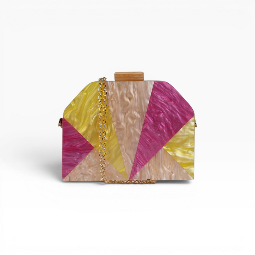 Bolsa de Festa Clutch Acrílico Bege e Rosa