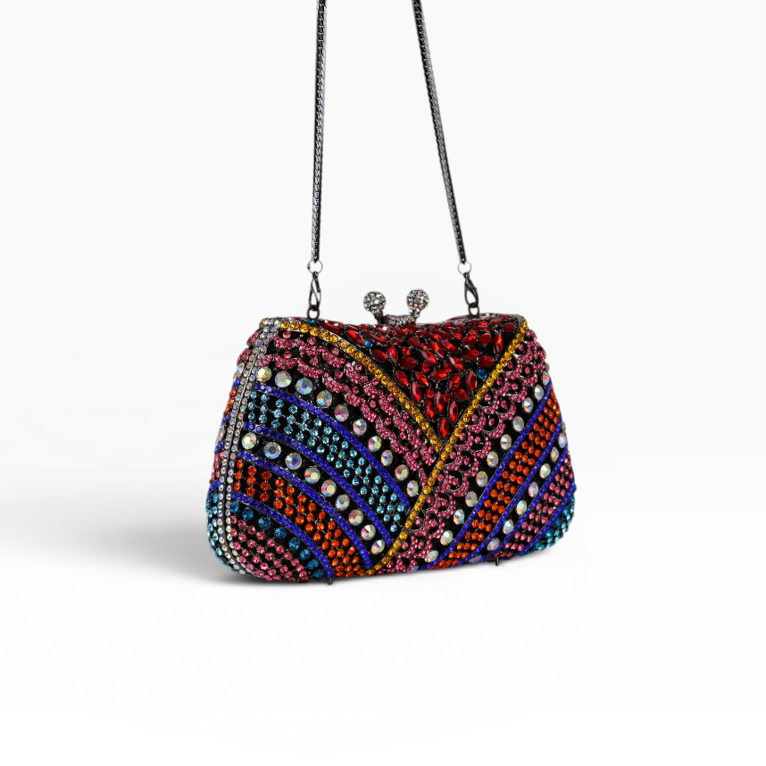 Bolsa Festa Clutch Pedraria Strass Colorida