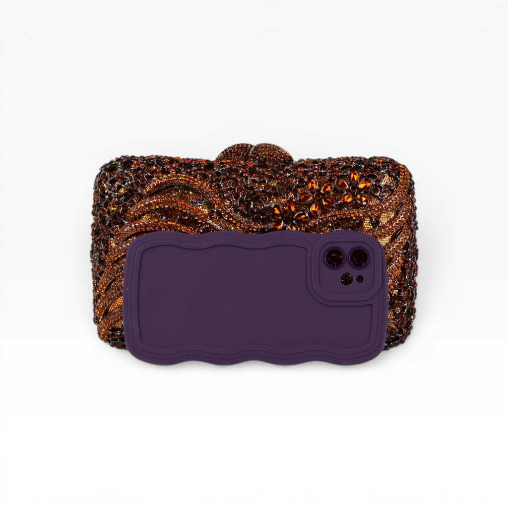 Bolsa Festa Clutch Pedraria Strass Laranja Marrom Âmbar