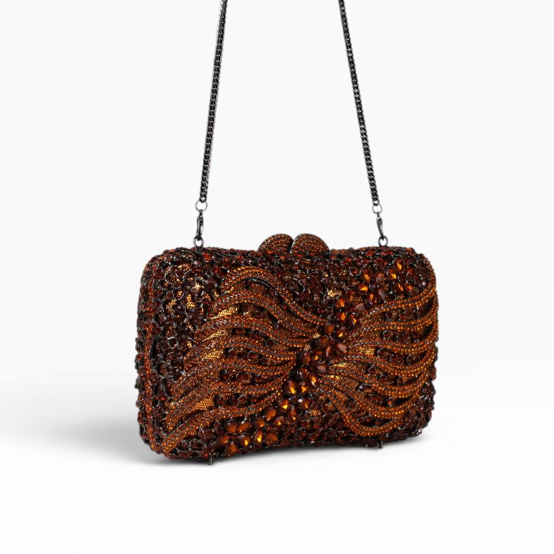 Bolsa Festa Clutch Pedraria Strass Laranja Marrom Âmbar