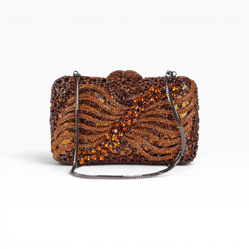 Bolsa Festa Clutch Pedraria Strass Laranja Marrom Âmbar