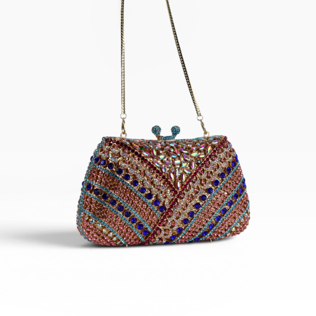 Bolsa Festa Clutch Pedraria Strass Colorida