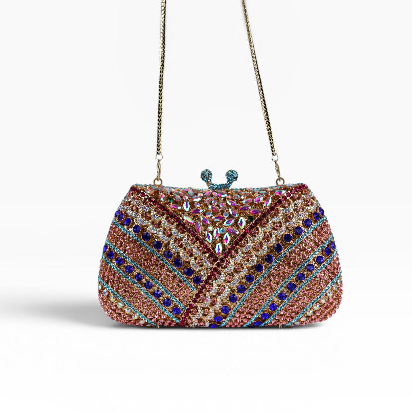 Bolsa Festa Clutch Pedraria Strass Colorida