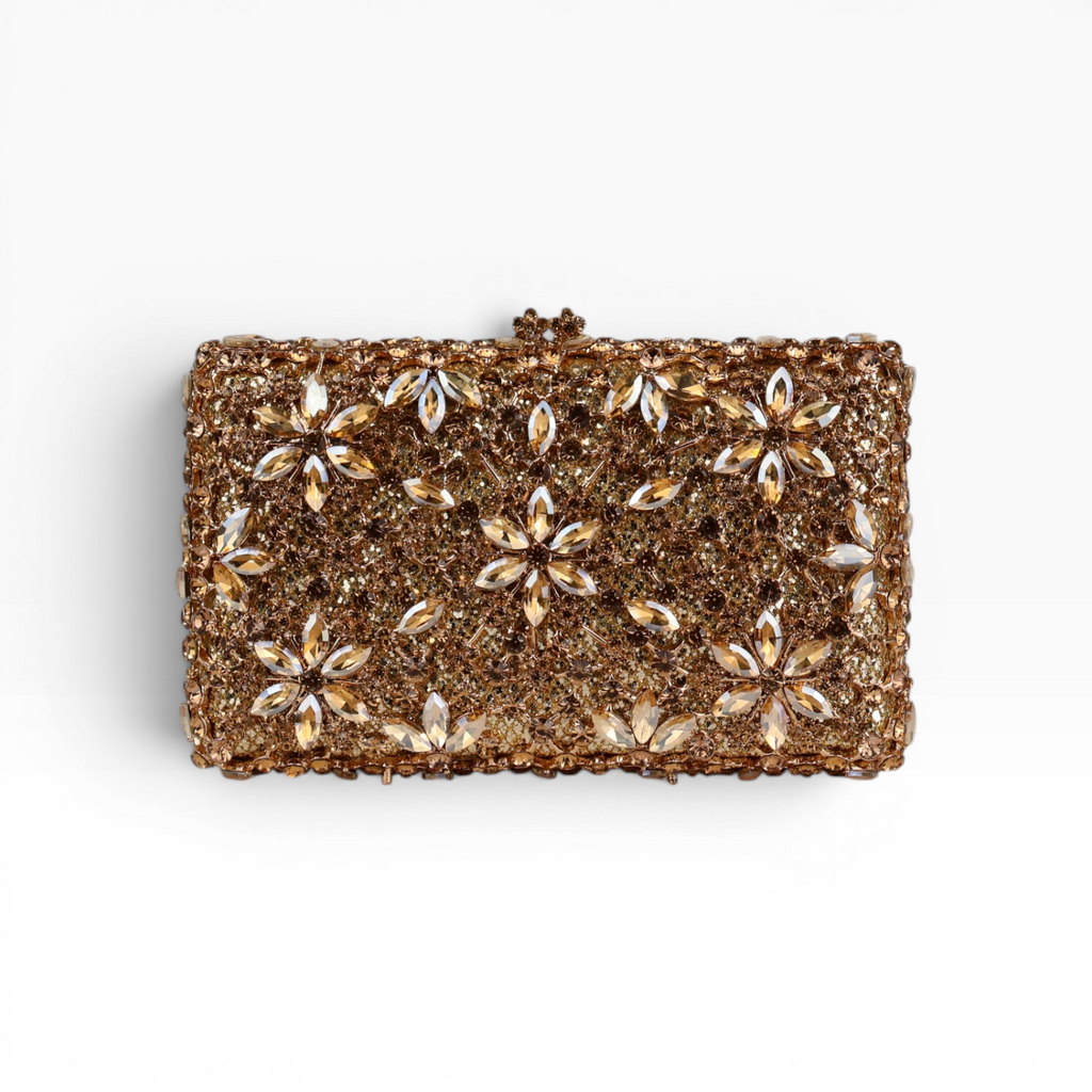 Bolsa Festa Clutch Pedraria Strass Dourada