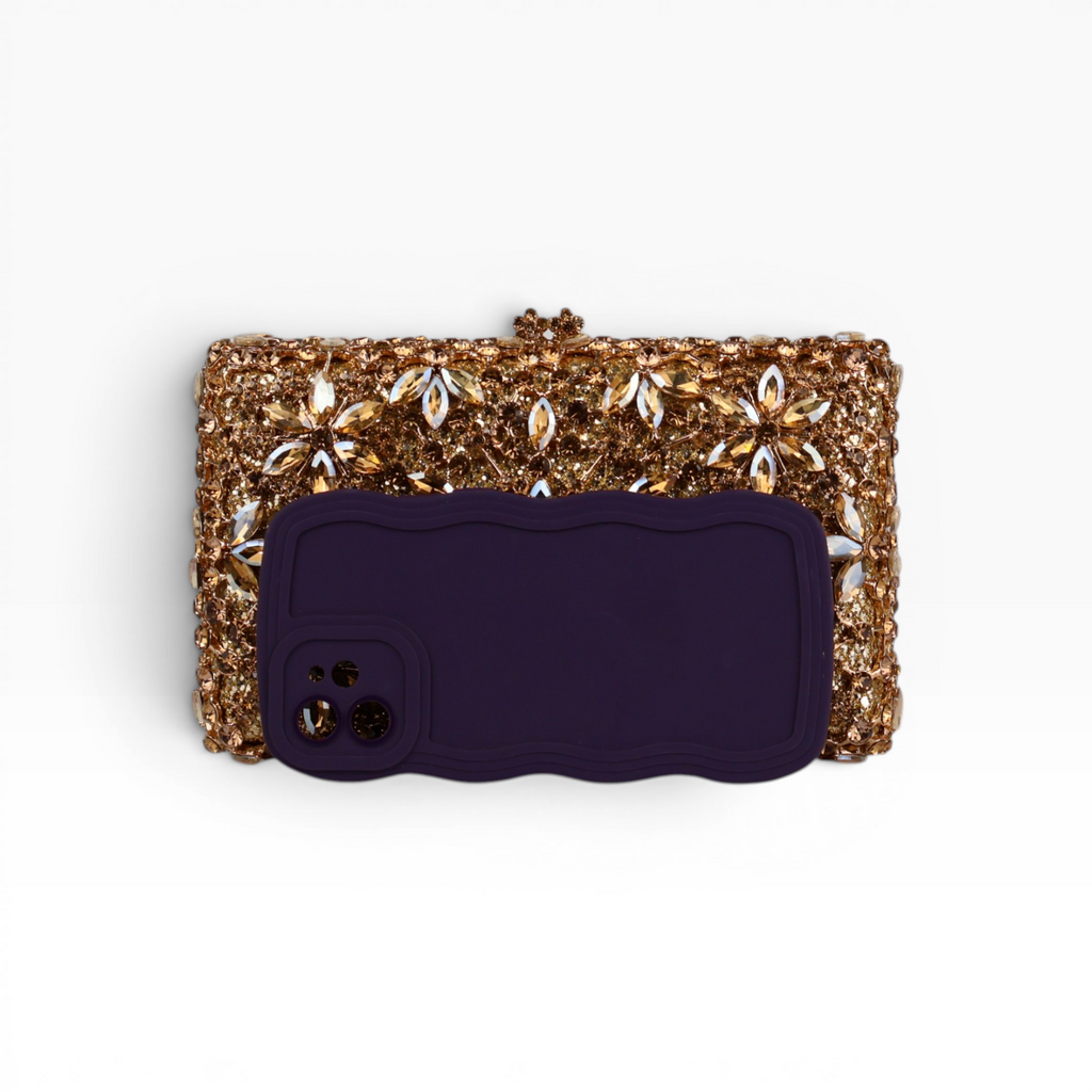 Bolsa Festa Clutch Pedraria Strass Dourada