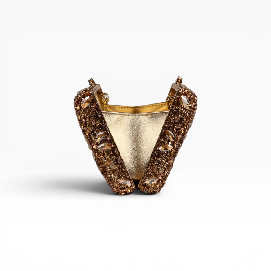 Bolsa Festa Clutch Pedraria Strass Dourada