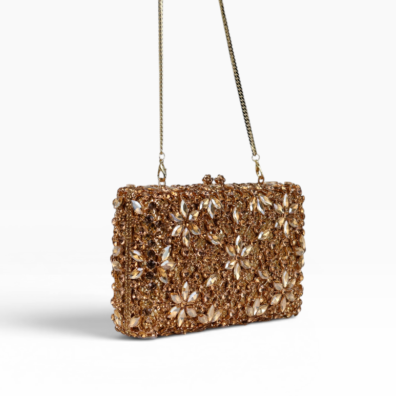 Bolsa Festa Clutch Pedraria Strass Dourada