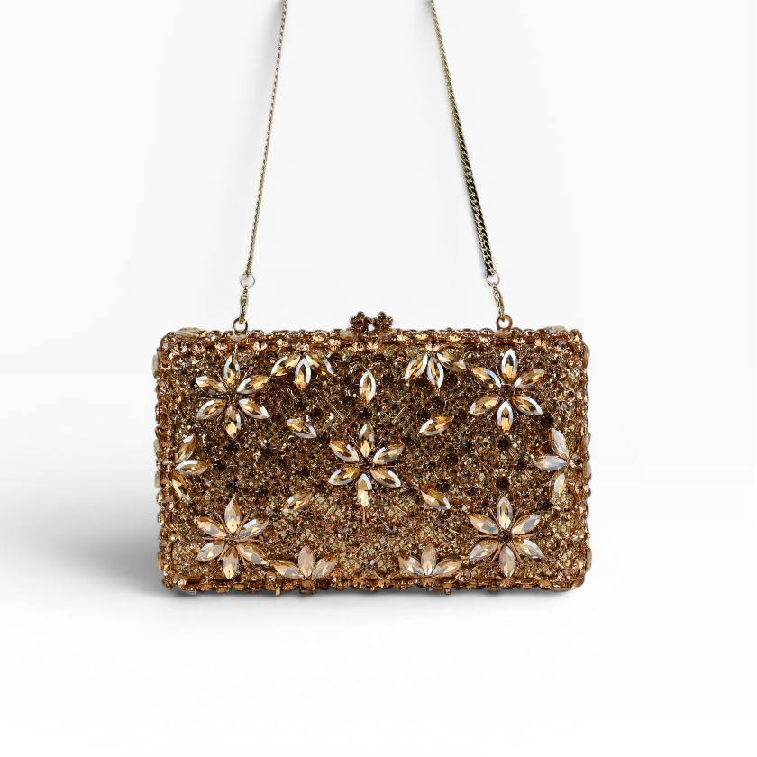 Bolsa Festa Clutch Pedraria Strass Dourada