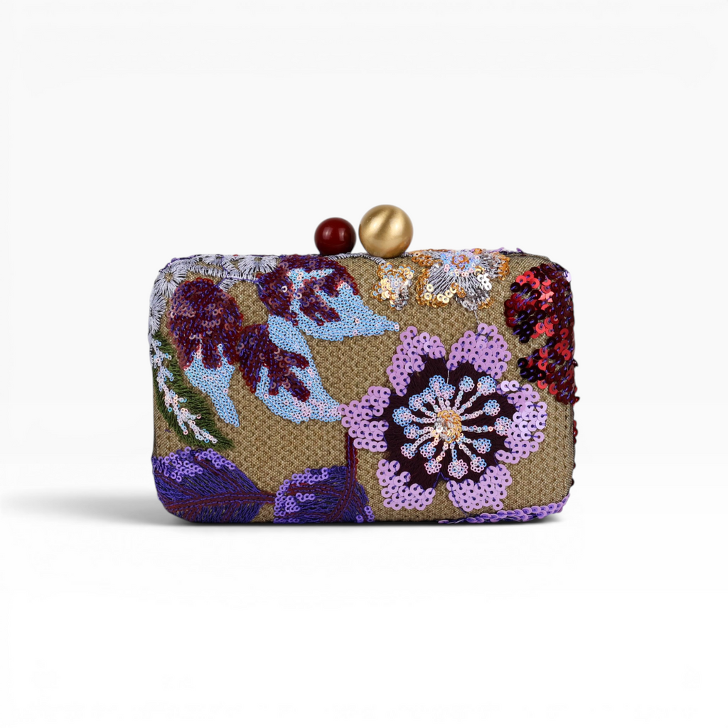 Bolsa Clutch Festa Bordada Flores Roxa