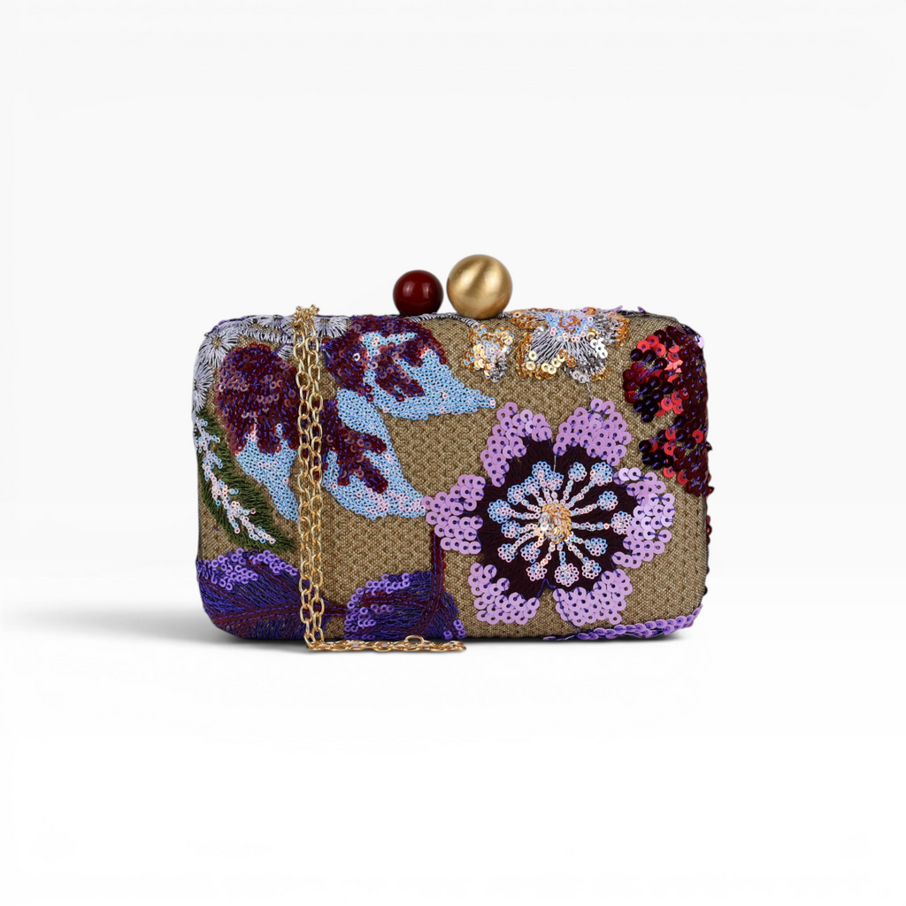 Bolsa Clutch Festa Bordada Flores Roxa