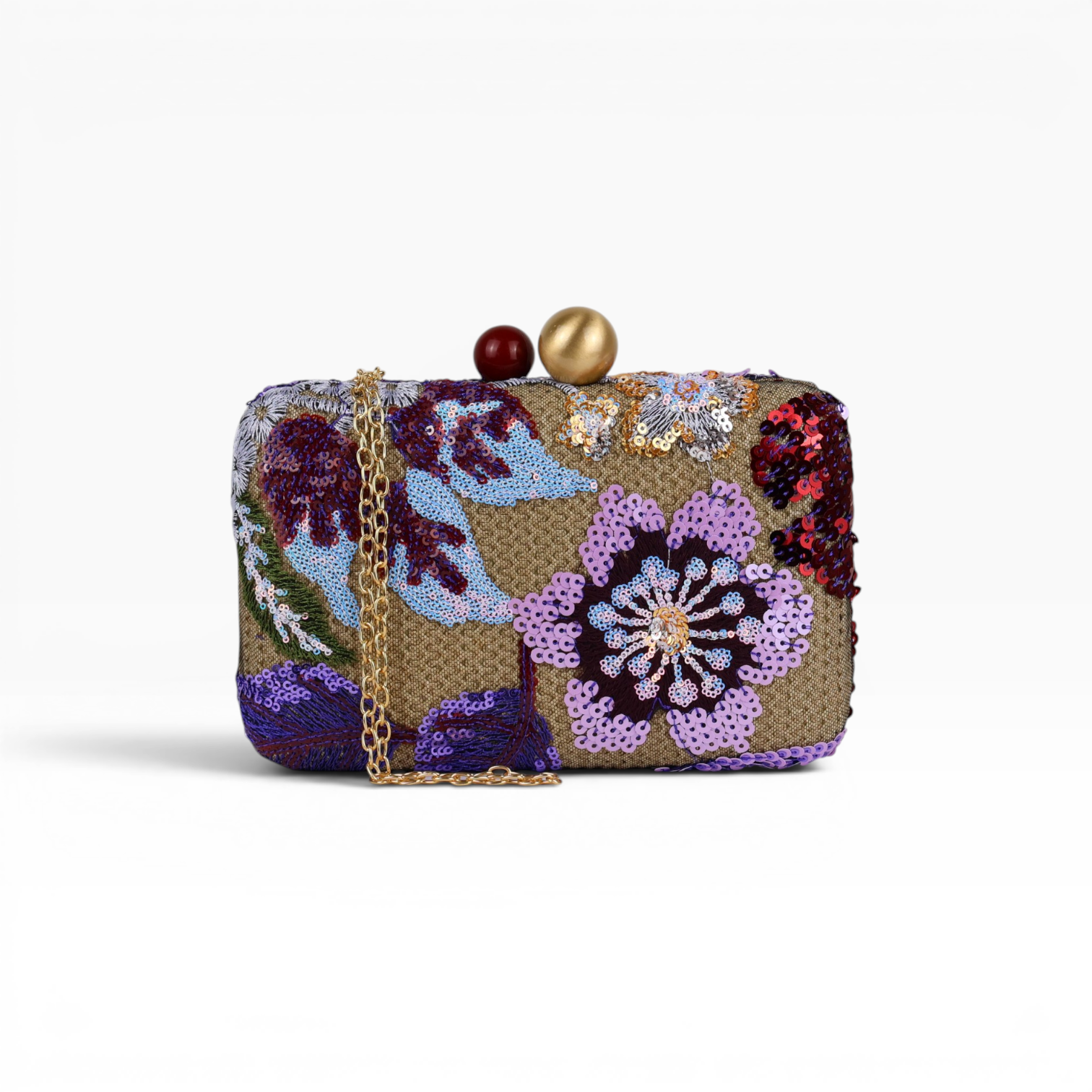 Bolsa Clutch Festa Bordada Flores Roxa