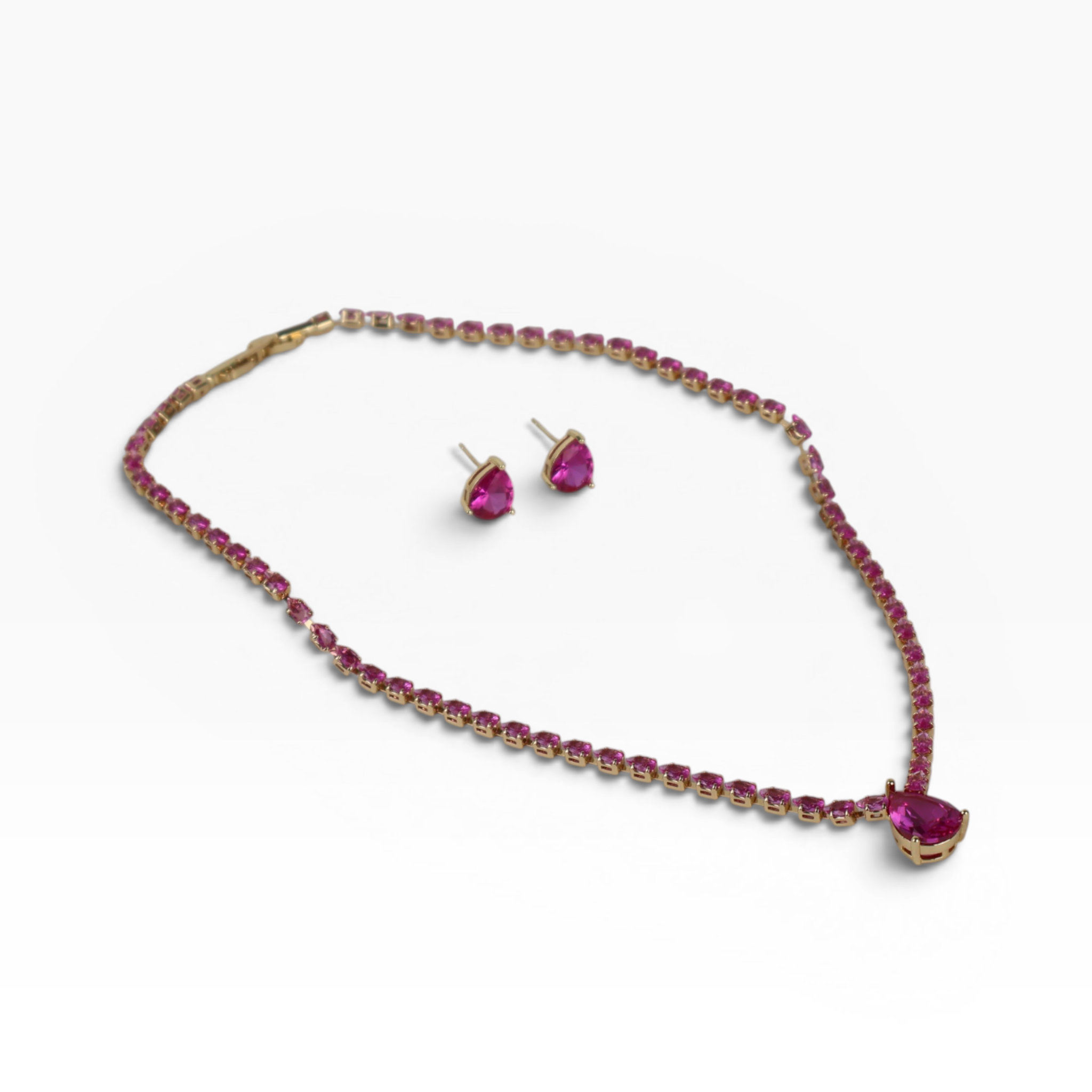 Kit Colar e Brinco - Rosa - Semijoia