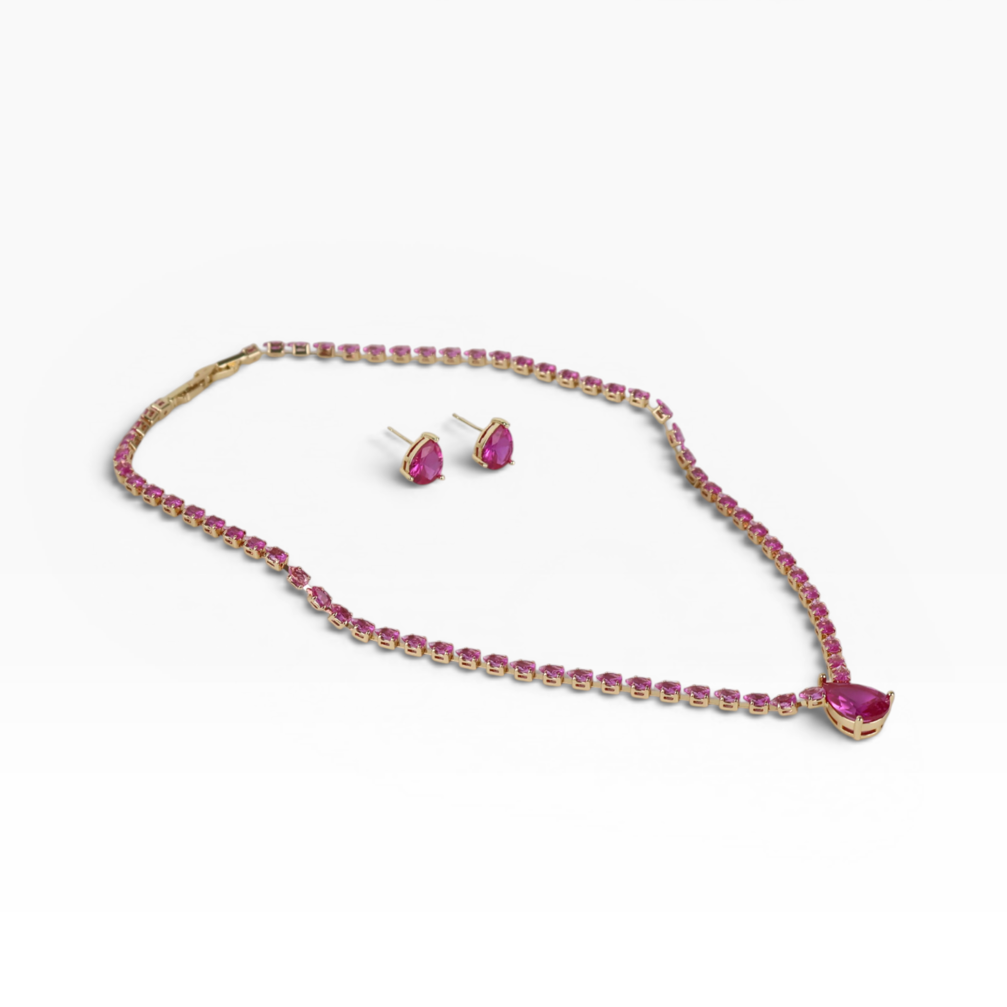 Kit Colar e Brinco - Rosa - Semijoia