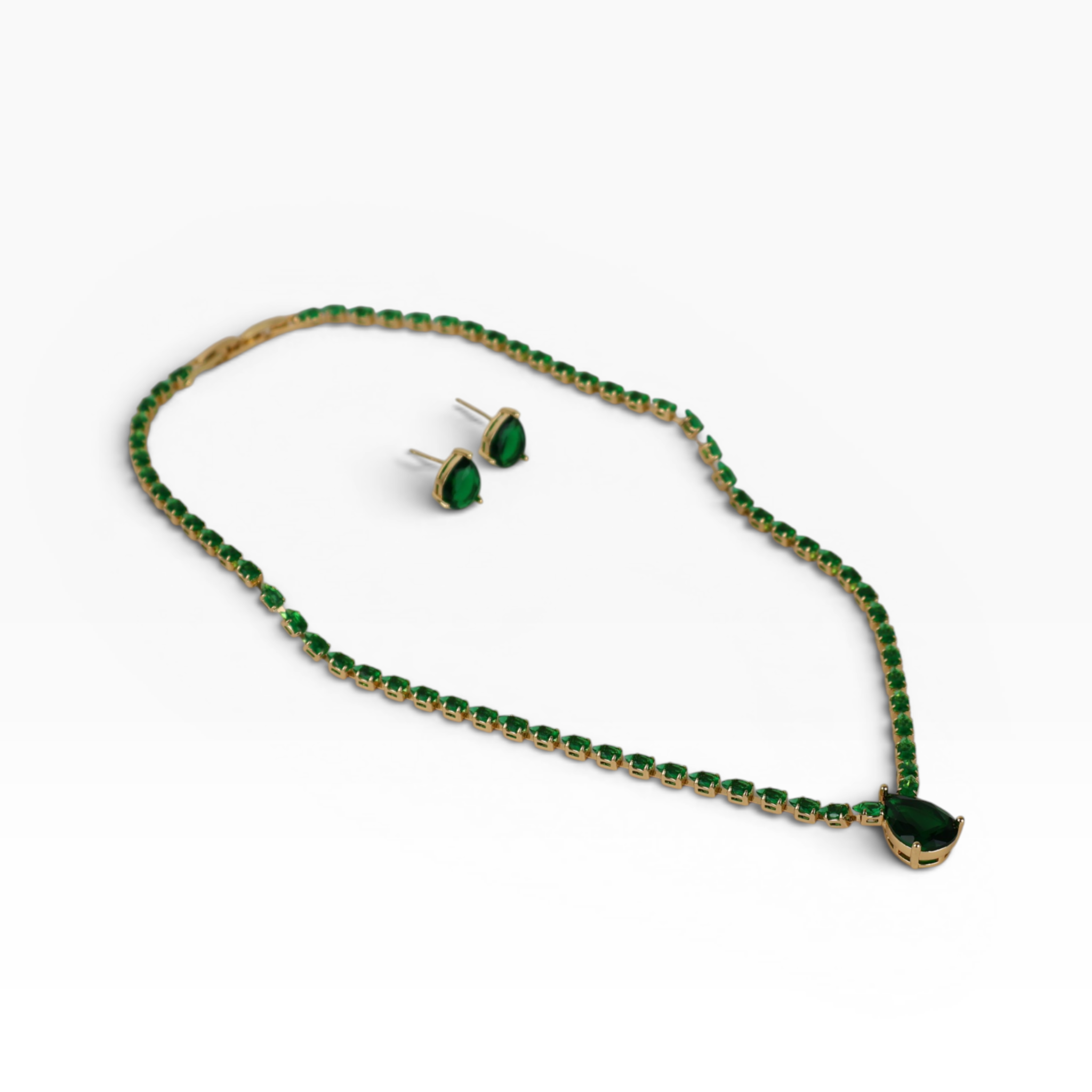Kit Colar e Brinco - Verde - Semijoia