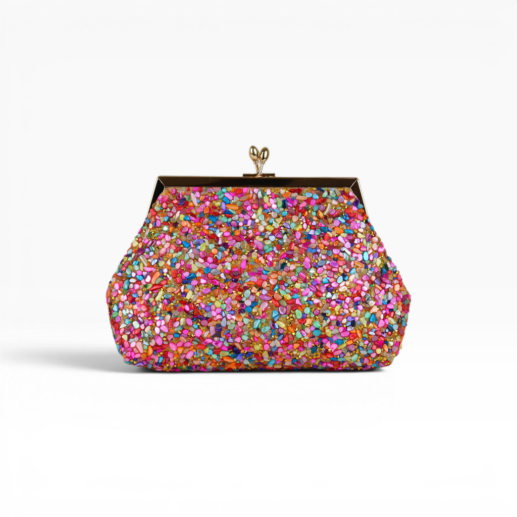 Bolsa Festa Clutch Pouch Pedraria Colorida