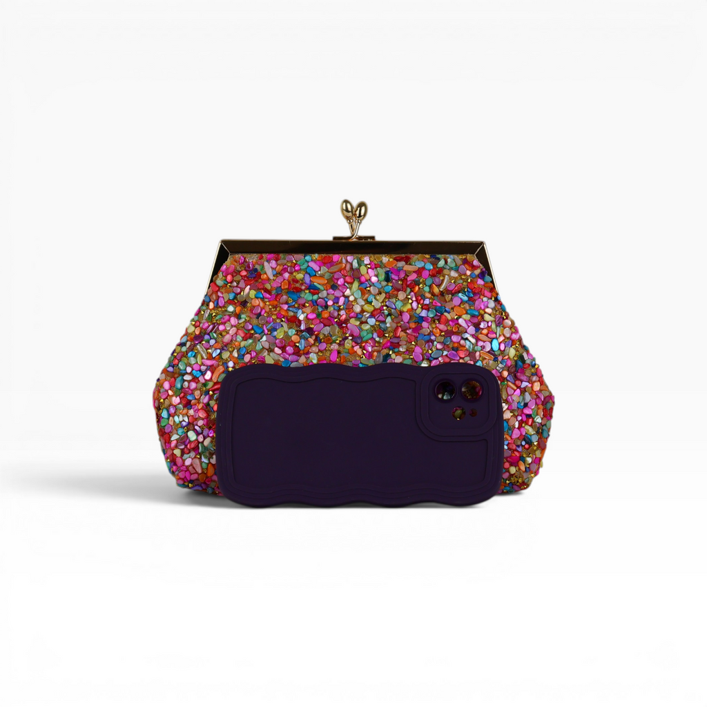 Bolsa Festa Clutch Pouch Pedraria Colorida