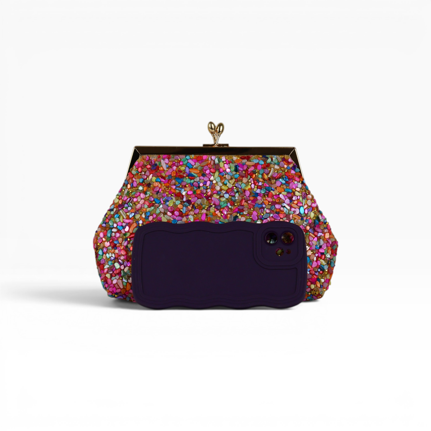 Bolsa Festa Clutch Pouch Pedraria Colorida