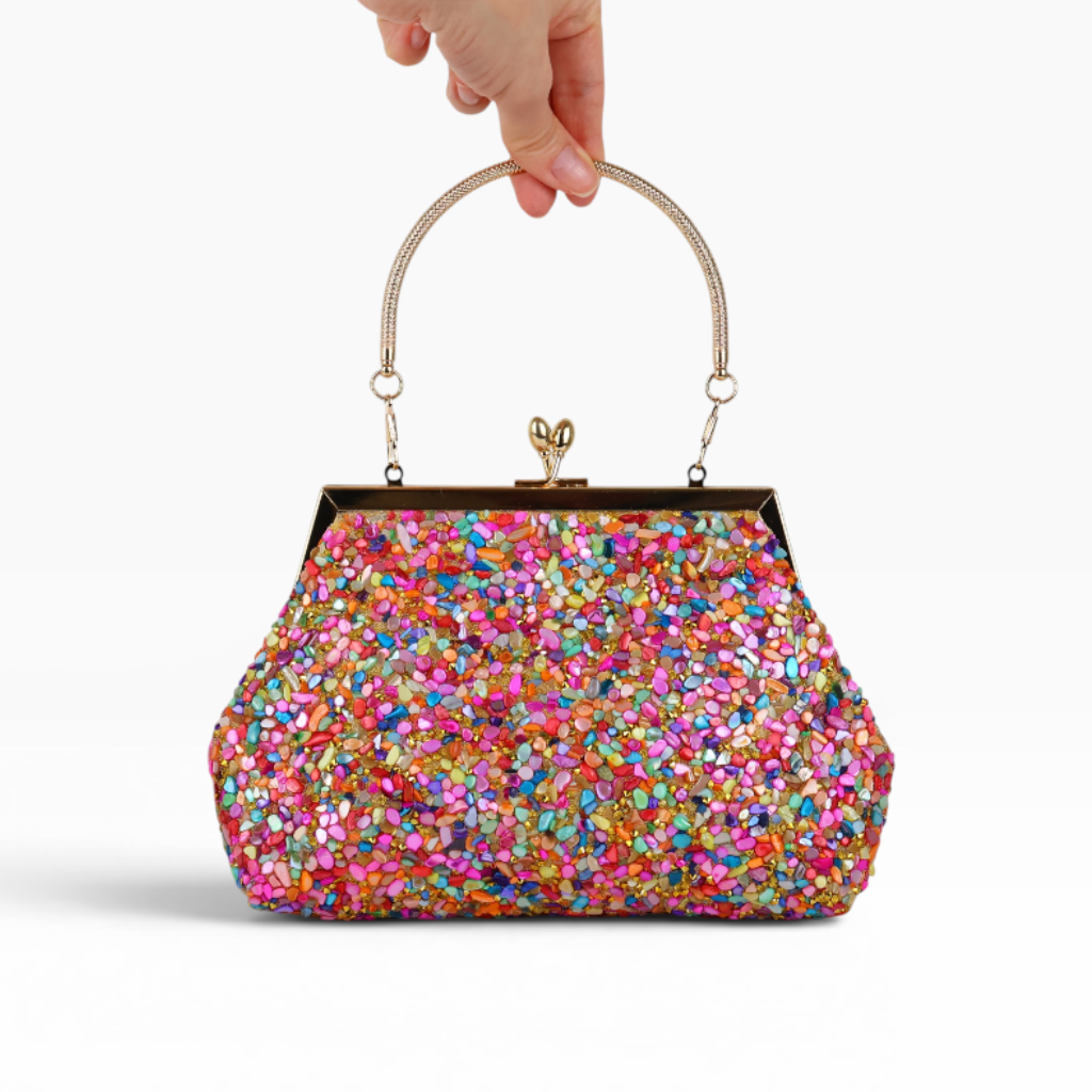 Bolsa Festa Clutch Pouch Pedraria Colorida