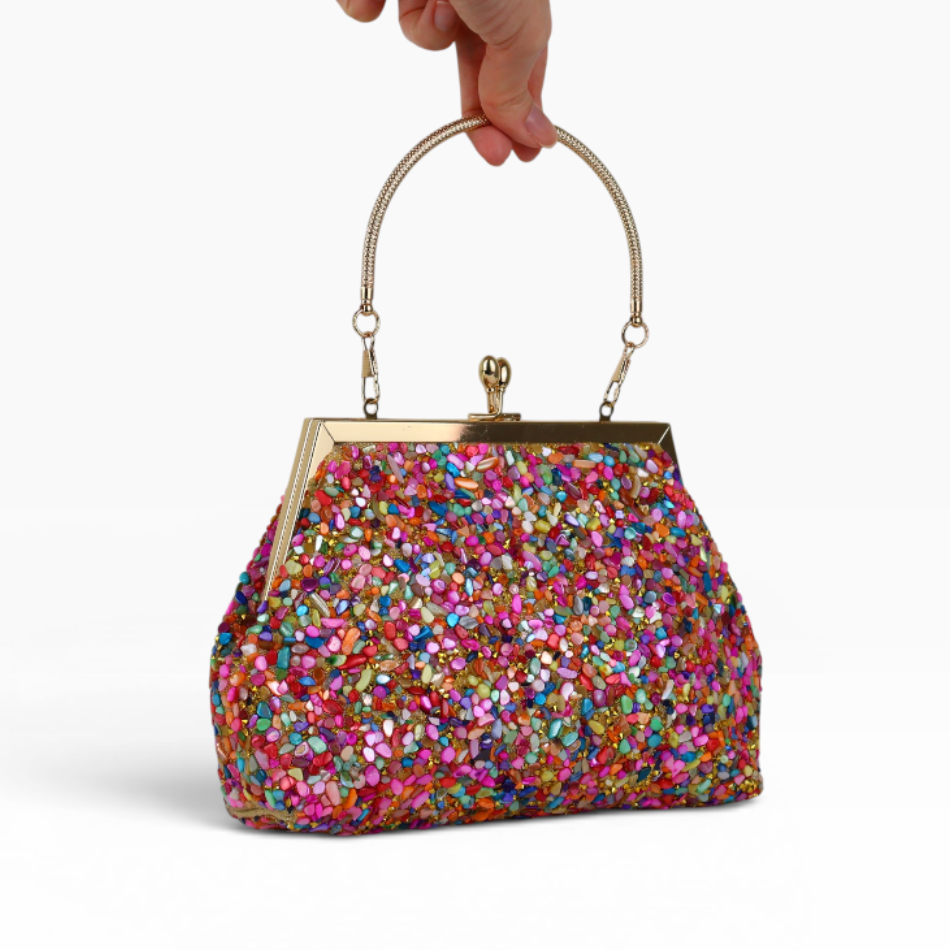 Bolsa Festa Clutch Pouch Pedraria Colorida