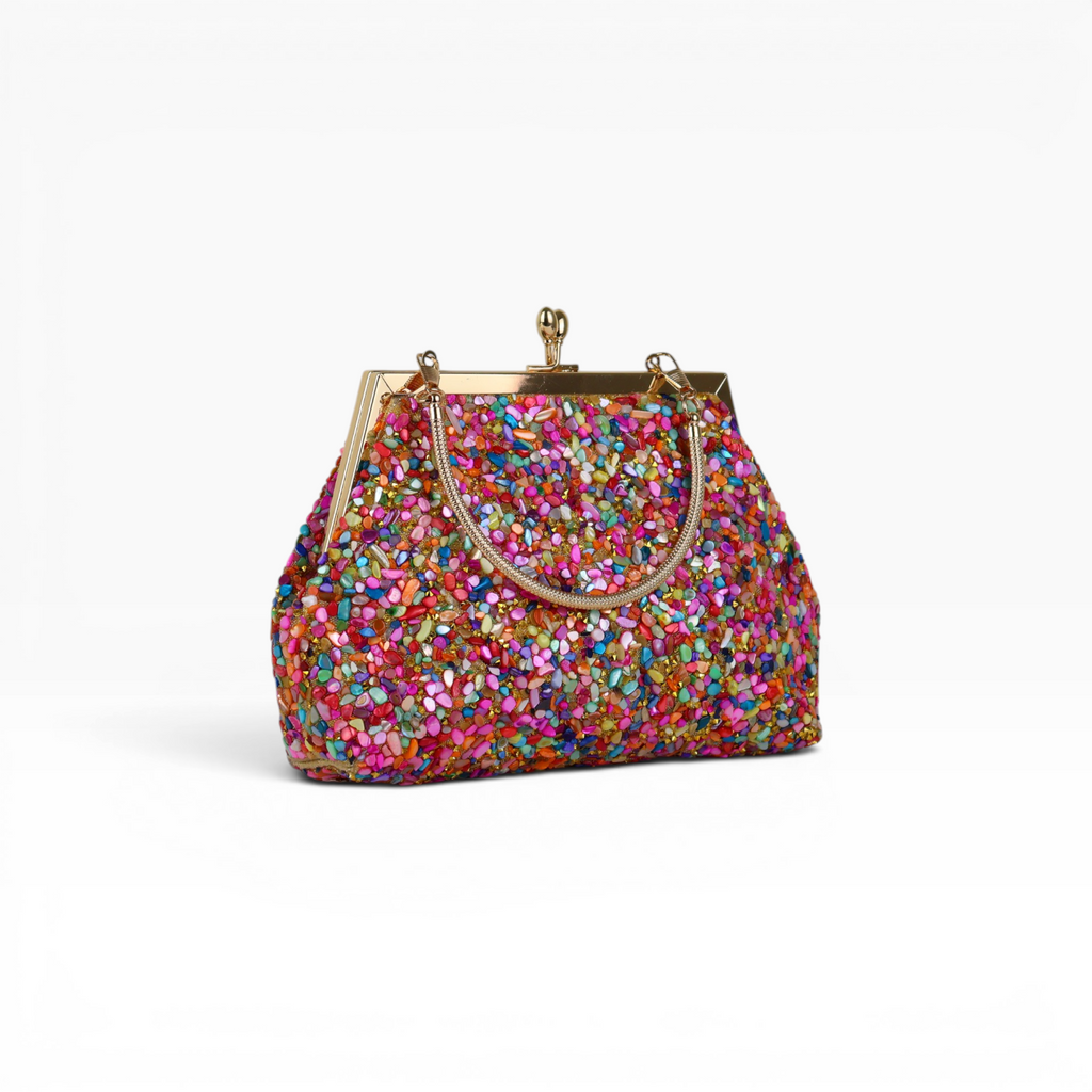 Bolsa Festa Clutch Pouch Pedraria Colorida